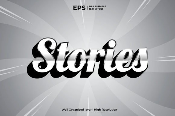 3d Stories Editable Silver Text Effect for Illustrator