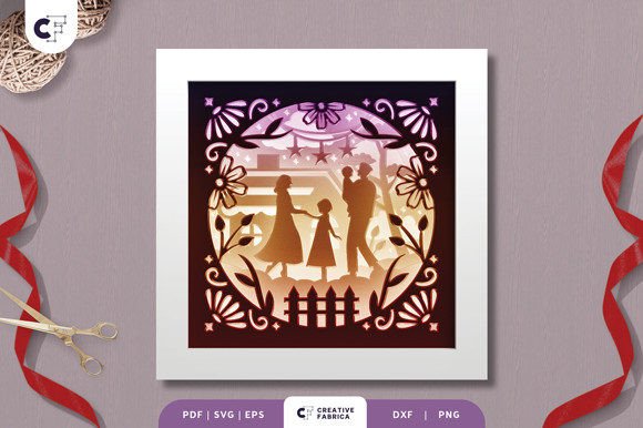Evaluating the Happy Family with Christmas Scene 3D SVG for Holiday Paper Crafting