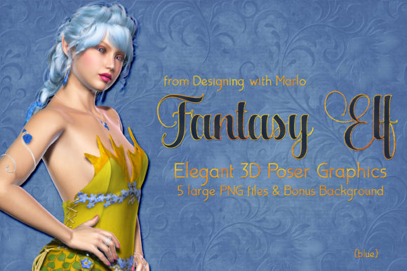 Fantasy Blue Hair Elf Graphics for Creators